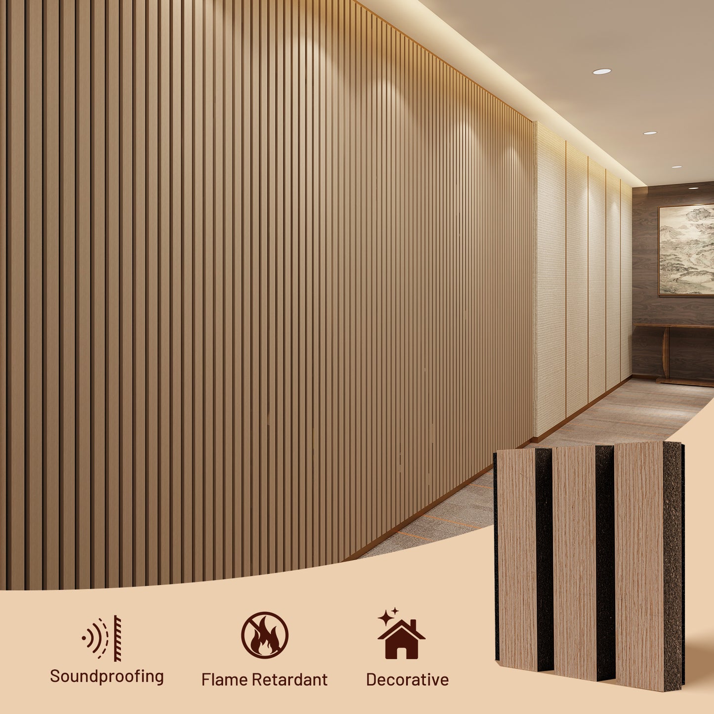 Acoustic Wood Wall Veneer Panel walnut color