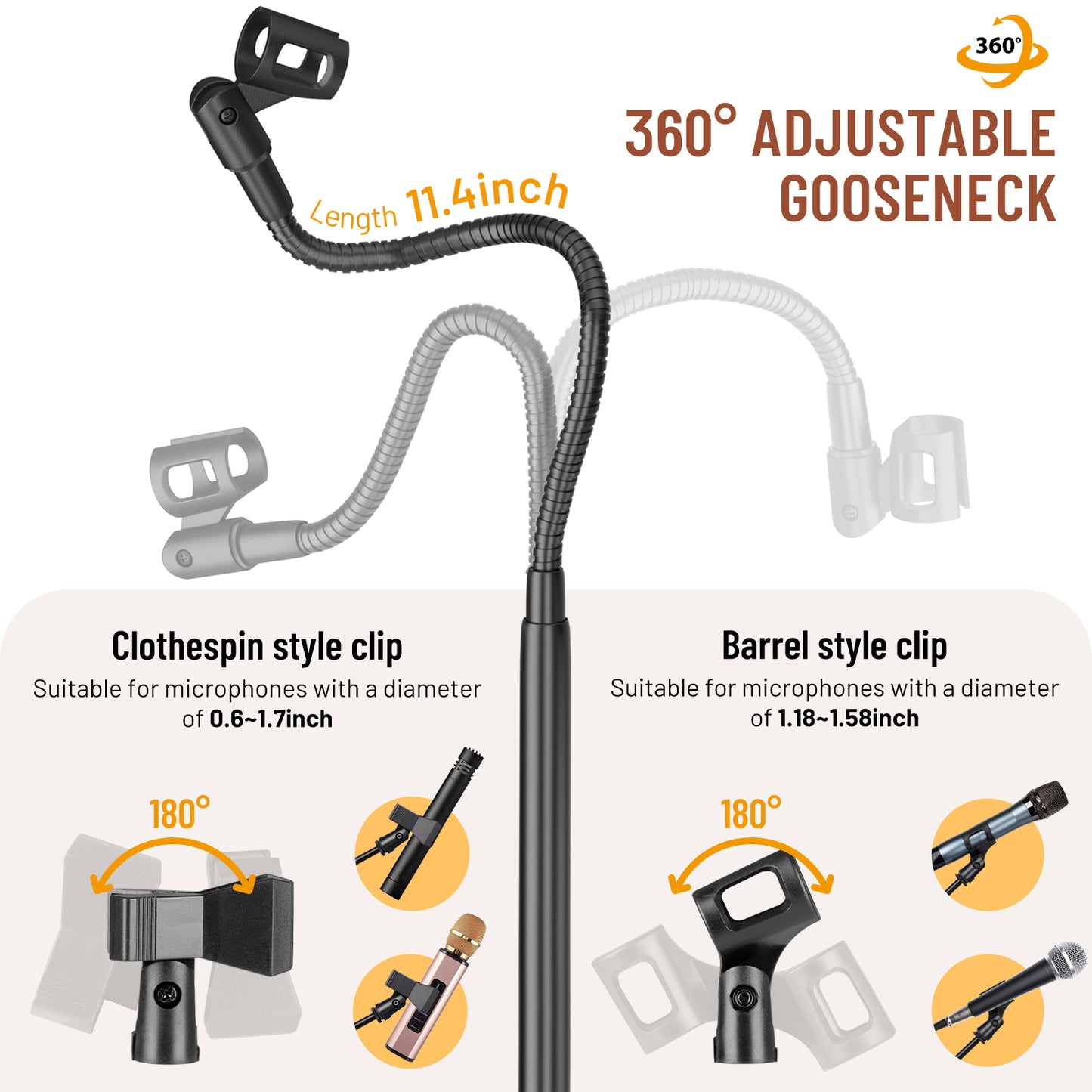 Dual-use Gooseneck Floor Mic Stand with Phone Holder CY0312