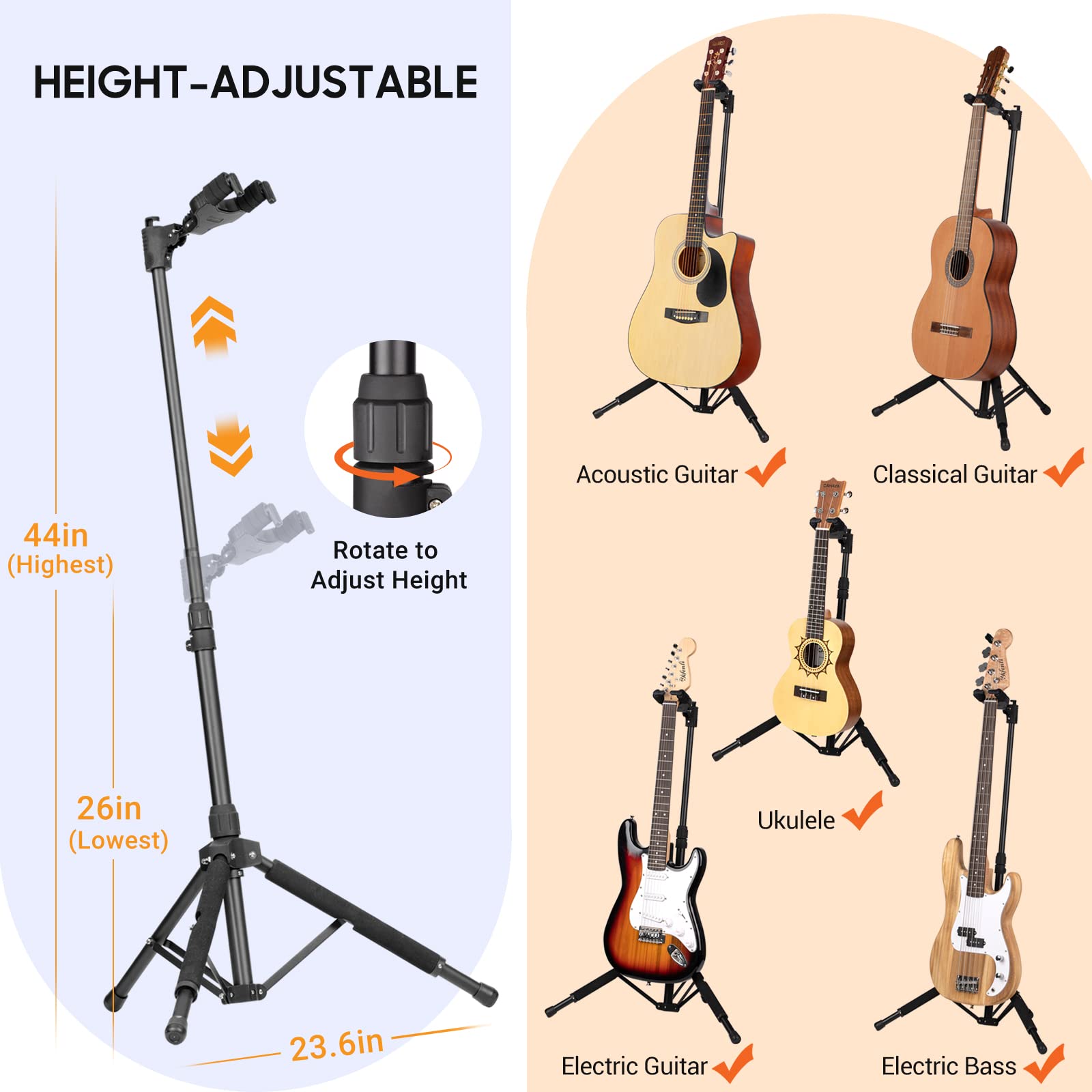 CAHAYA Guitar Stand Floor Universal for Acoustic Electric Guitars Bass  Accessories Banjo Stand Rotate to Adjust Height from 30.7 to 37 Inch  Folding