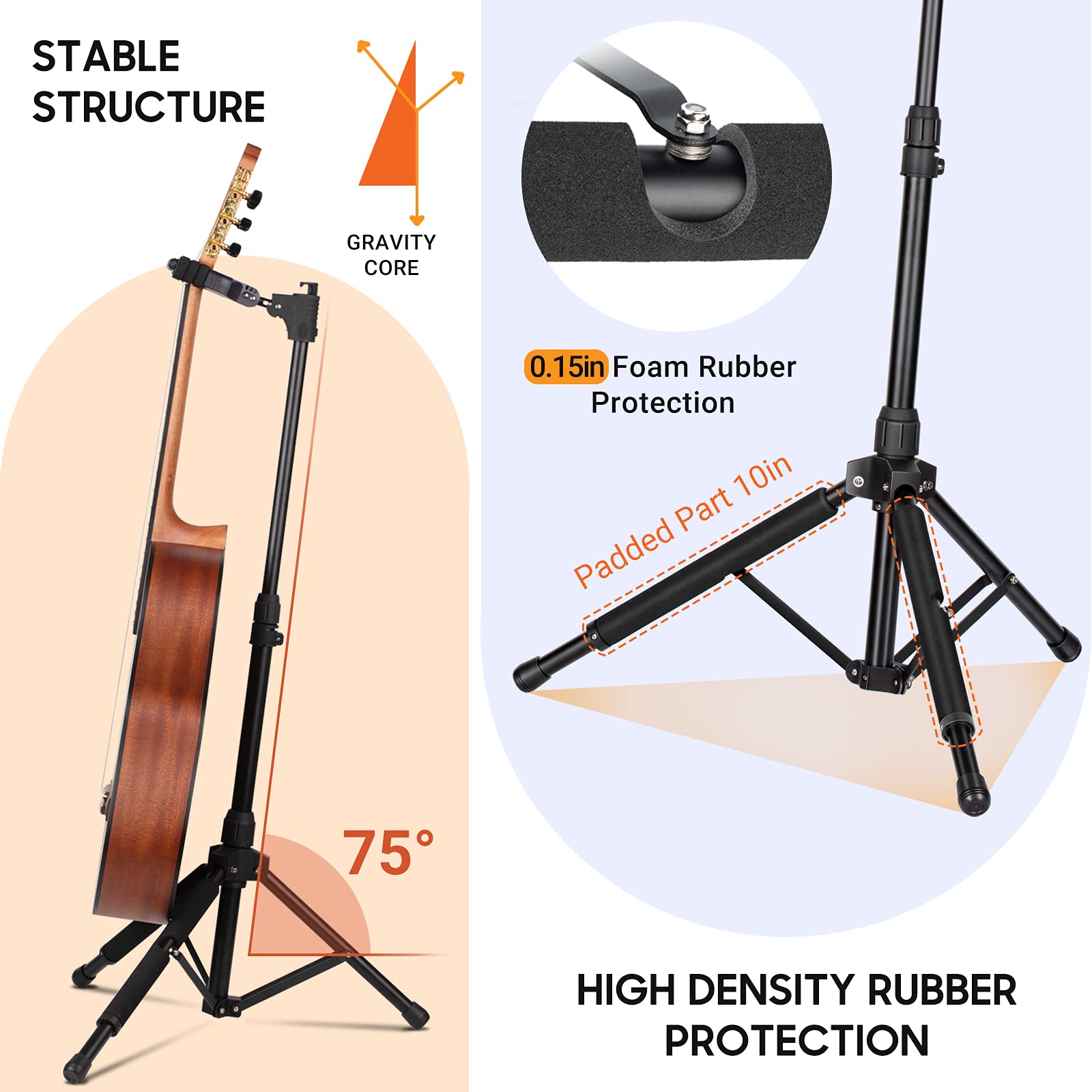 CAHAYA Guitar Stand Floor Universal for Acoustic Electric Guitars Bass  Accessories Banjo Stand Rotate to Adjust Height from 30.7 to 37 Inch  Folding